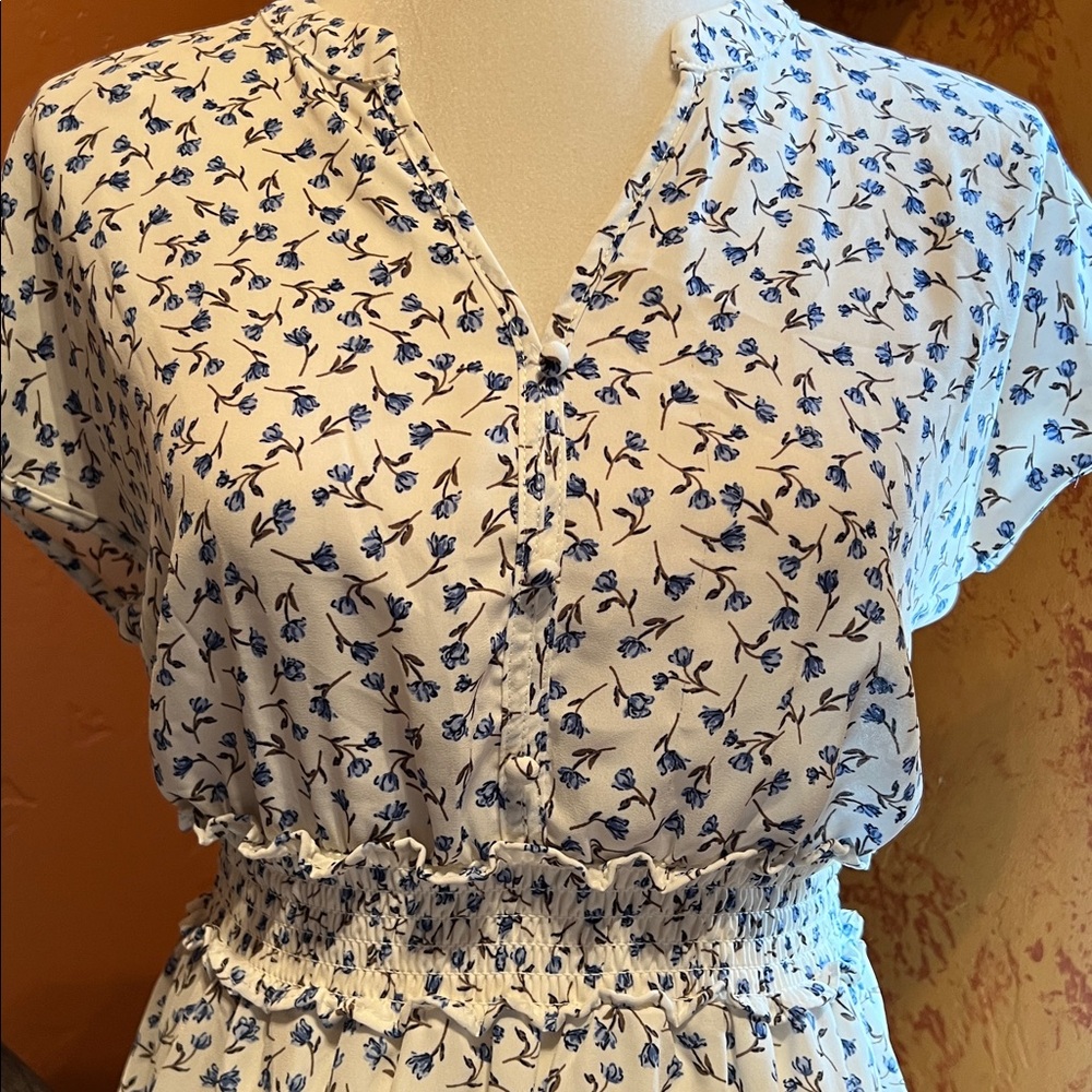 Sienna Sky White Dress with Blue Floral Accents